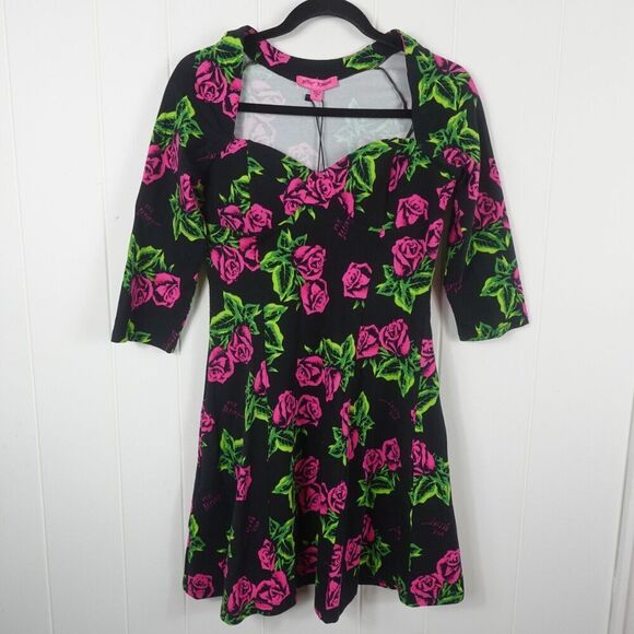 Betsey Johnson Womens Dress Floral Rose Print Sweetheart Neck Fit & Flare Medium - Picture 1 of 10